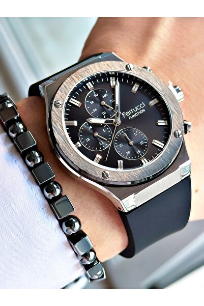 Ferrucci FUNCTION SİYAH KADRANLI SİYAH SİLİKON ERKEK KOL SAATİ