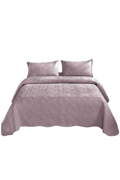 OEM Cuvertură de pat dublu și 2 fețe de pernă, model Grofat, Uni, 3 piese, 230x250cm, Lila