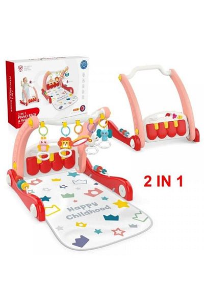 huanger 3-in-1 Activity Center – Playmat with piano, toy arch, and walker function