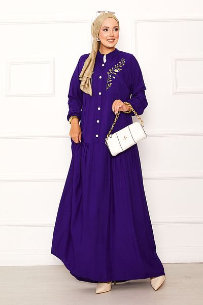 EBRUTESETTÜR Embroidery Detailed Half Button Dress