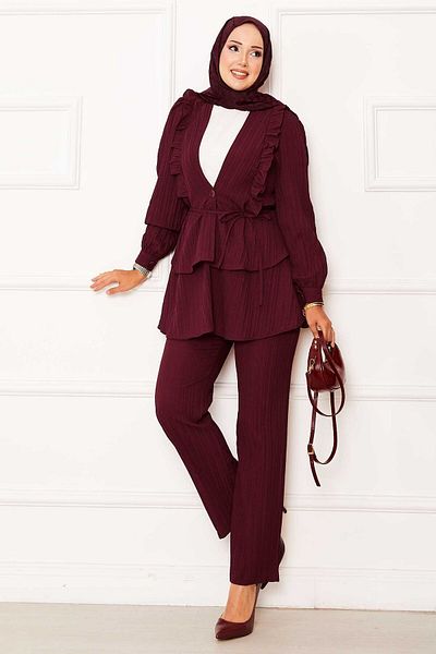 EBRUTESETTÜR Double Suit with Flounce Ruffle Detail in Skirt