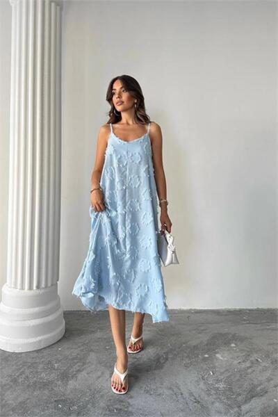 Dipmoda Rochie lungă de damă cu bretele, broderie perforată piese, DPG098