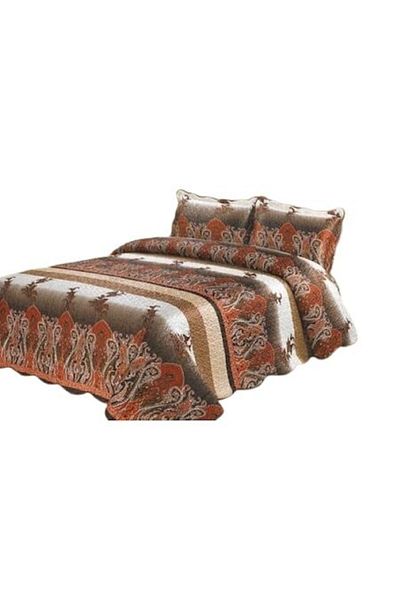 OEM Double Bed Cover, Organza Silk Type, 3 Pieces, 2 Persons, 230x250cm, Beige Multicolor