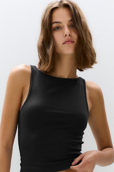 VODENS Women's Black 100% Cotton Basic Sleeveless Top