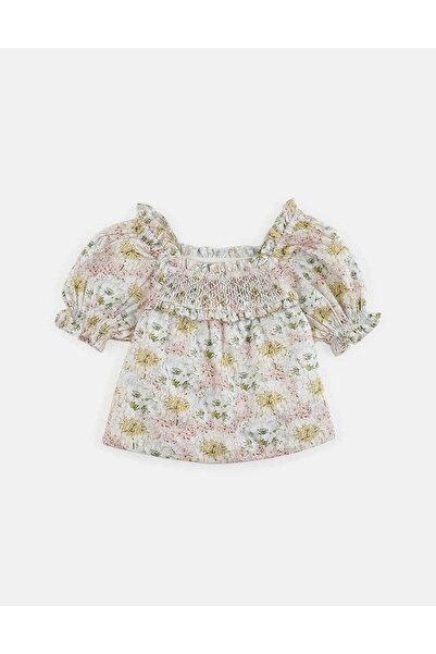 Gingersnaps بلوزة زهرية للبنات برقبة مربعة وأكمام قصيرة