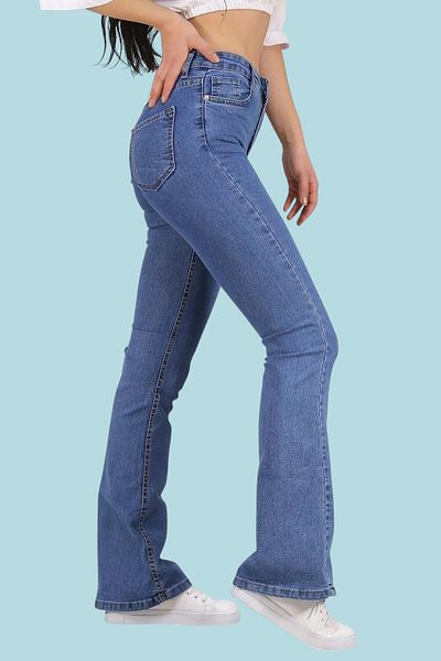 byhaziran butik Elise Medium Blue Spanish Leg High Waist Lycra Women's Jeans