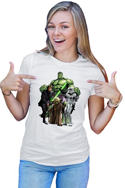 OEM Tricou dama Star Wars Luke Skywalker Incredible Hulk Jedi Yoda