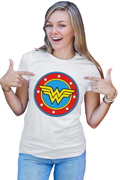 OEM Tricou dama Wonder Woman Logo Symbol Stars Flag Round Marvel DC
