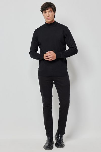 AC&Co / Altınyıldız Classics Men's Black Standard Fit Regular Cut Half Turtleneck Woolen Knitwear Sweater