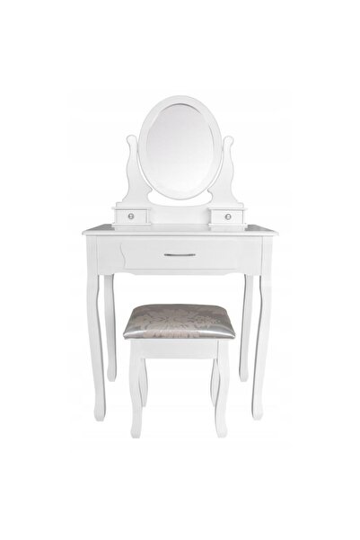 PROCART Dressing table and chair set, oval mirror, 3 drawers, vintage design, white