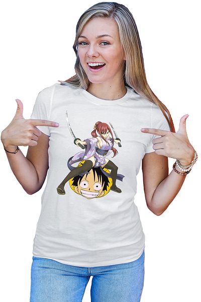 OEM Tricou dama Fairy Tail Erza Scarlet One Piece Luffy Anime Couple