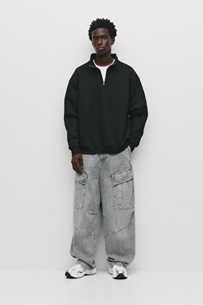 Pull & Bear Fermuarlı dik yaka basic sweatshirt