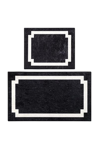 LC Waikiki LCW HOME Μαύρο Color Block Χαλάκι Μπάνιου 2 Τεμάχια 50x60 / 60x100 cm