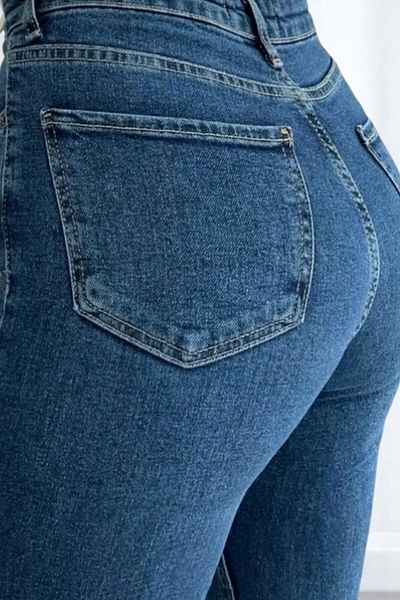 byhaziran butik Liniare Medium Blue Spanish Leg High Waist Lycra Women's Jeans