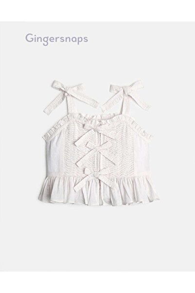 Gingersnaps Girls' Ruffled Corset Blouse with Bow Straps
