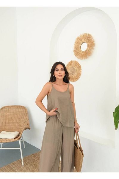 ossons Modal Tulle Blouse Pants Set with Strap