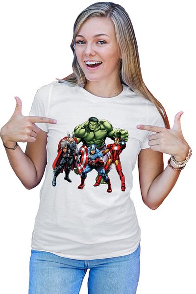 OEM Tricou dama Thor Hulk Ironman Captain America Cool Pose Animation
