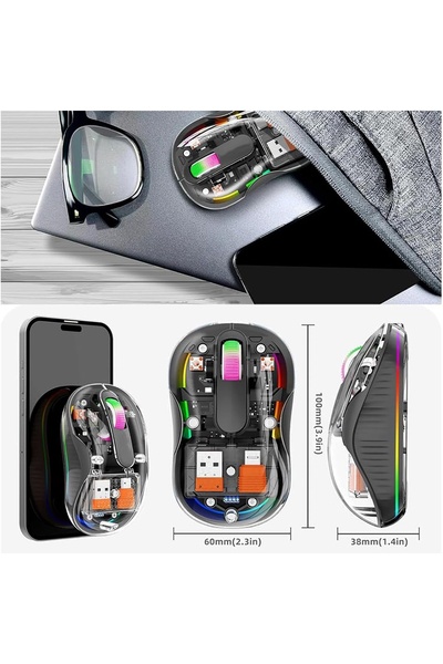 O.L by ODISSEY LIFE Transparent Wireless Mouse, Rechargeable, Triple-mode, 2 Receivers, Compatible with Macbook/iPad/Laptop