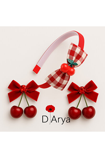 Darya DD434 طقم تاج الكرز الأحمر ومشبك مخملي (3 قطع)