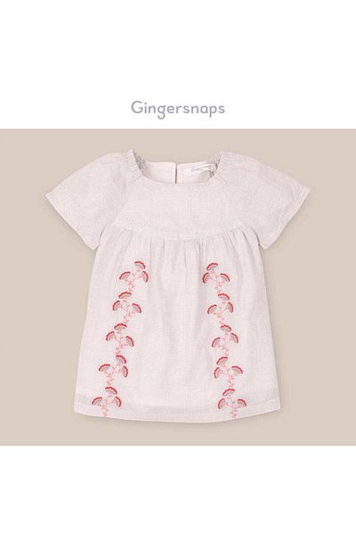 Gingersnaps Embroidered Denim Dress with Front Buttons for Girls