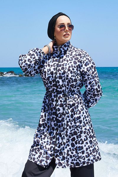 EBRUTESETTÜR Leopard Waist Gathered Hijab Swimsuit