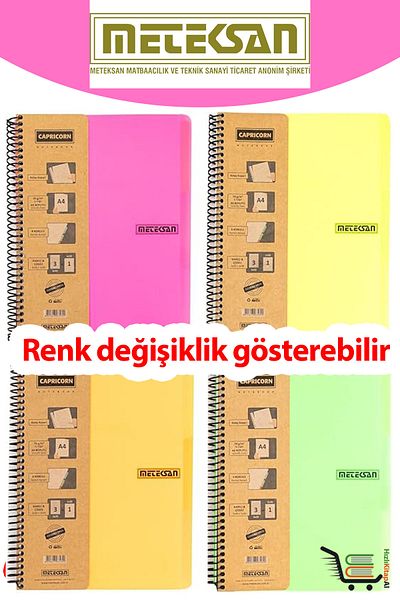 Meteksan Capricorn Neon Series A4 3+1 Subject 120 Sheets Plastic Cover School Notebook