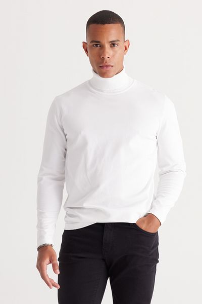 AC&Co / Altınyıldız Classics Men's Ecru Standard Fit Normal Cut Full Turtleneck Knitwear Sweater