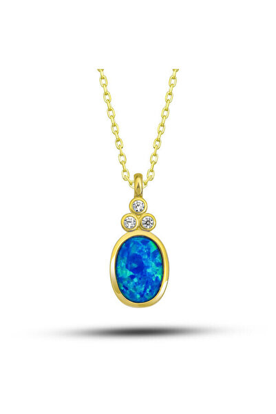 Gold Opal Taşlı 925 Ayar Gümş Kadın Kolye