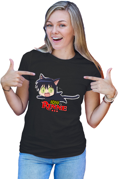 OEM Γυναικείο T-shirt Rinne Rokumon Μαύρη γάτα Rinne Boundary