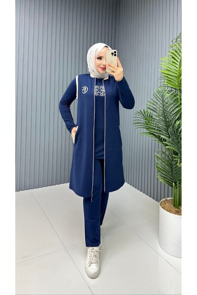 moda4b Σετ 3 τεμαχίων Hijab Tunik Παντελόνι και Γιλέκο – Βαμβακερό ύφασμα δύο...