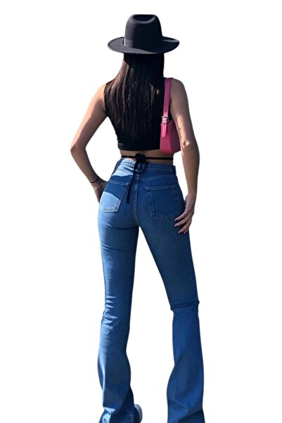 byhaziran butik Audrey Medium Blue Unfading Lycra Ψηλόμεσο Τζιν Ισπανικό Τζιν παντελόνι