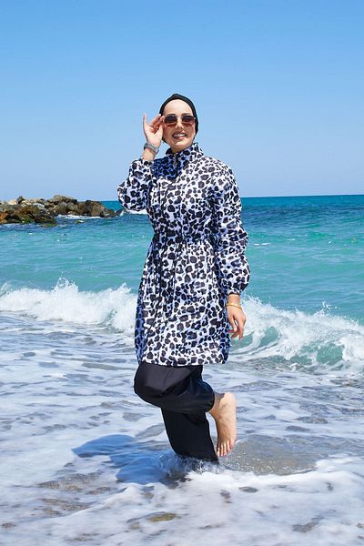 EBRUTESETTÜR Leopard Waist Gathered Hijab Swimsuit