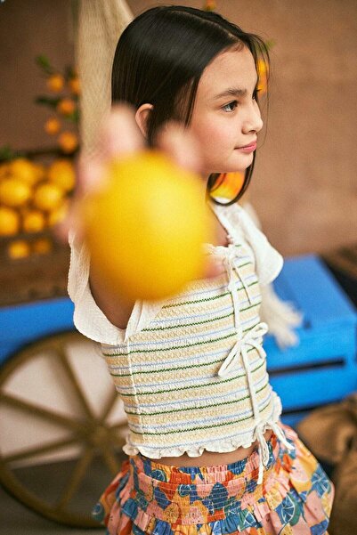Gingersnaps Striped Girls' Blouse with Short Sleeves and Tie Detail