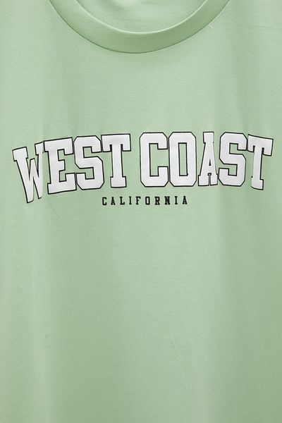 Cansın Mini Tricou cu mânecă scurtă pentru fete, cu decolteu, scris Green West Coast 20964