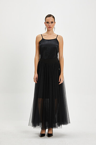 SERPİL Tül Katmanlı Uzun Şifon Etek