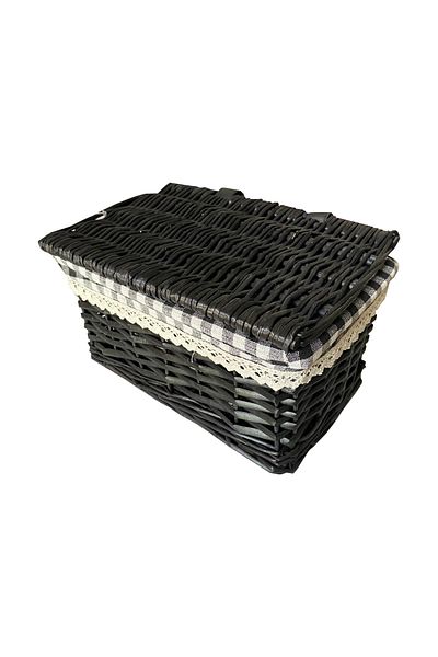 Kosova Black Covered Basket. Rectangular. 36 X 26 X 19cm
