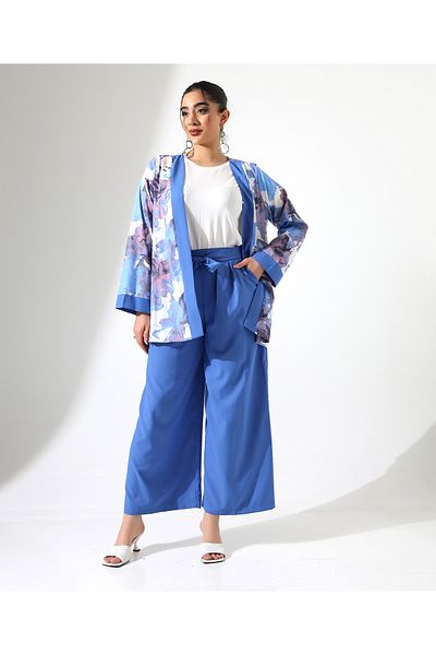 Fi'l Arz Fashion Short Kimono Suit with Tie at the Waist