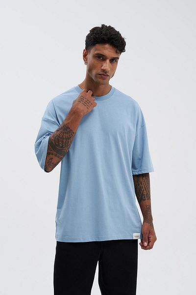 Machinist Men's Basic Super Cotton Oversize Smoke Blue T-Shirt