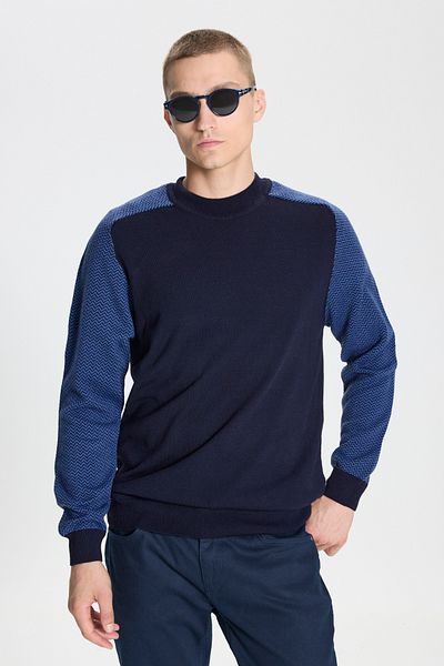 AC&Co / Altınyıldız Classics Men's Navy Blue Standard Fit Regular Cut Half Turtleneck Jacquard Knitwear Sweater