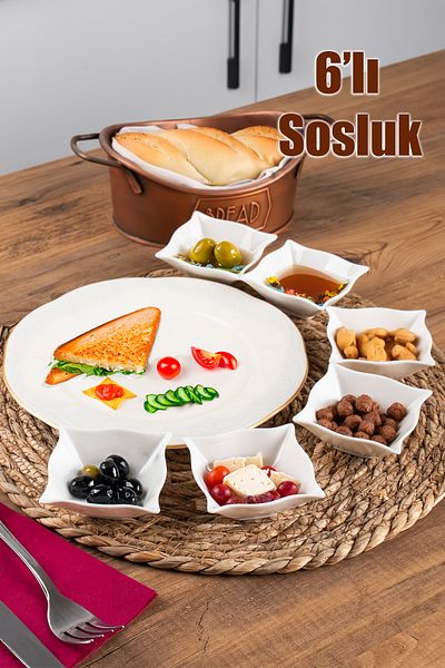 Porsima 15698 مجموعة أوعية تقديم من البورسلين مكونة من 6 قطع، وعاء صغير لتناول الإفطار، وعاء للحلوى، وعاء للمربى، وعاء للصلصة، مجموعة أوعية للبسكويت