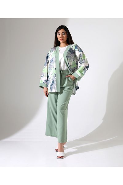 Fi'l Arz Fashion Short Kimono Suit with Tie at the Waist
