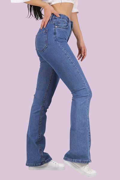 byhaziran butik Fua Medium Blue Colorfast Lycra High Waist Spanish Leg Jeans