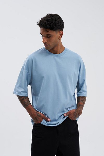 Machinist Men's Basic Super Cotton Oversize Smoke Blue T-Shirt