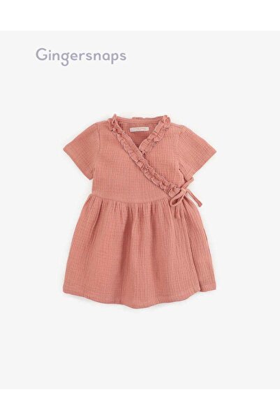 Gingersnaps فستان جانبي مكشكش مع فيونكة وأكمام قصيرة للبنات الصغيرات