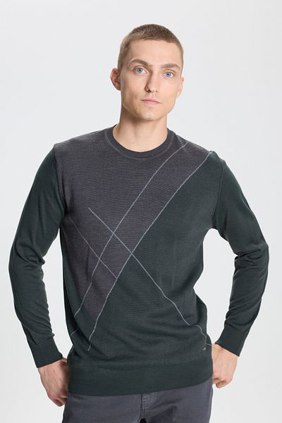 AC&Co / Altınyıldız Classics Men's Khaki-Gray Wool Standard Fit Regular Cut Crew Neck Print Knitwear Sweater