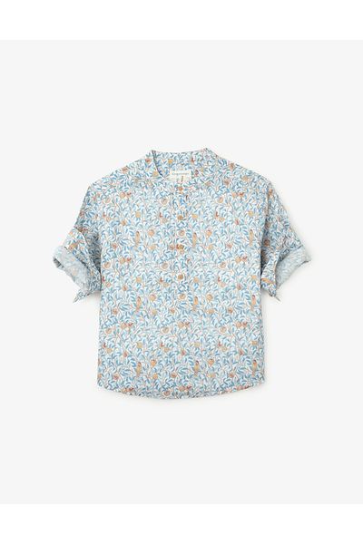 Gingersnaps Boys' Floral Button-Up Long Sleeve Shirt with Round Neck