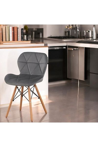 PROCART Kitchen chair, Scandinavian style, gray velvet upholstery, wooden frame