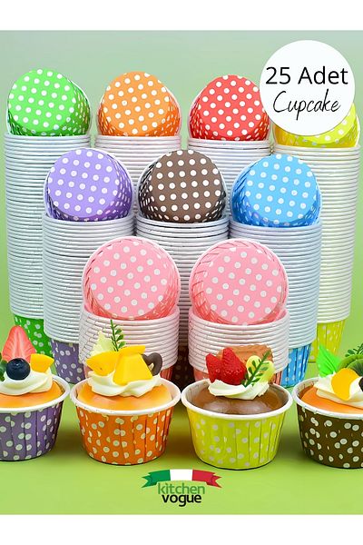 Kitchen Vogue Colorful Polka Dot Patterned Muffin Cupcake Mold 25 Pieces Cake Capsule Fireproof Muffin Paper Airfryer Oven