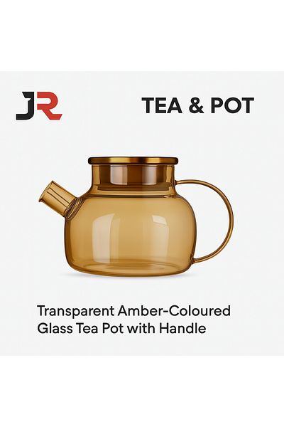 TSUMAB JR Amber Glass Teapot – Elegant Heat-Resistant Tea Pot with Handle