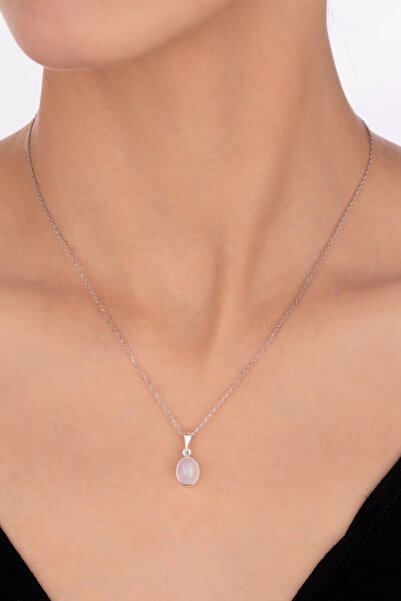 By Atölye Doğal Pembe Kuvars Taşlı Gümüş Kolye